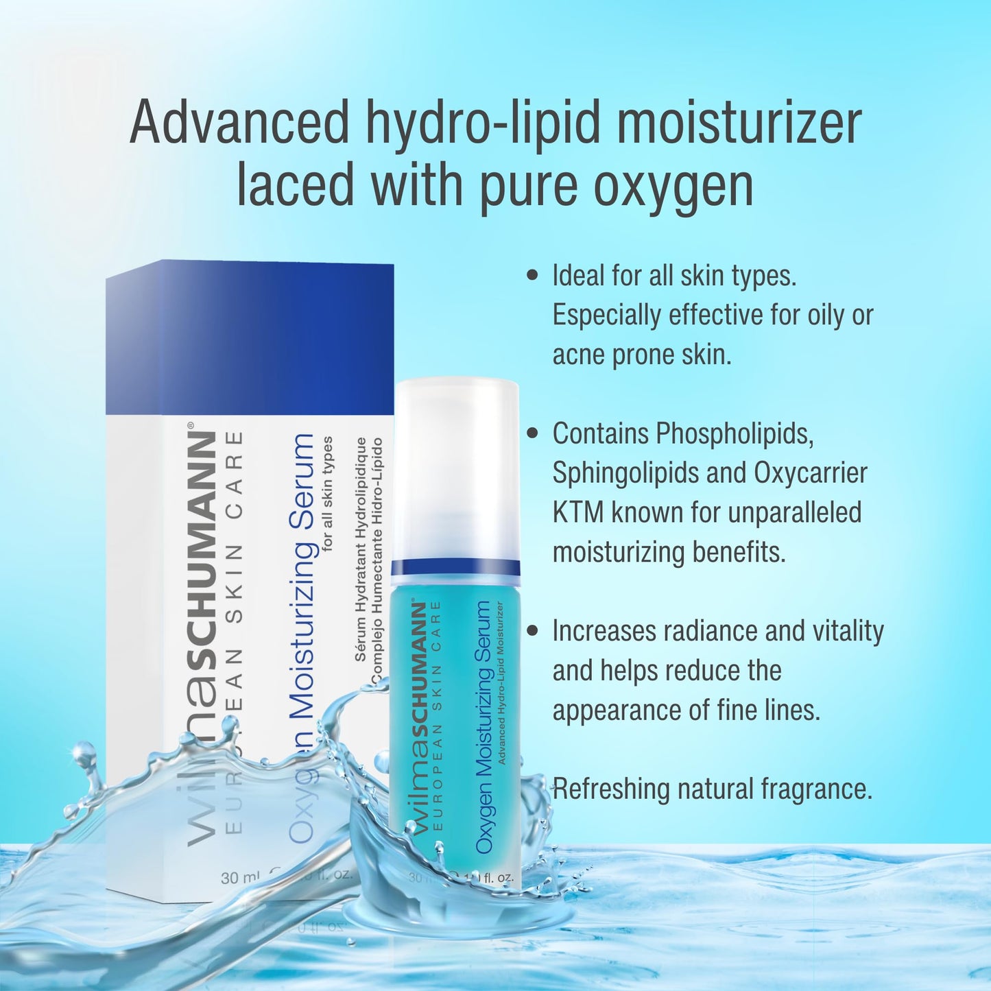 Wilma Schumann Oxygen Moisturizing Serum, 30 ml - Reduces lines and wrinkles, Long lasting hydration without Irritation, Increases skin's radiance and vitality - Anti Aging Face Serum for Women