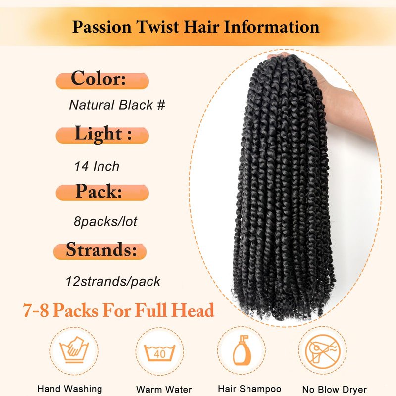 Sunsmilely 8 Packs Passion Twist Hair Pre Twisted 14 Inch Passion Twist Crochet Hair Pre Looped Crochet Braids for Black Women Synthetic Natural Black Curly Braiding Hair Extensions
