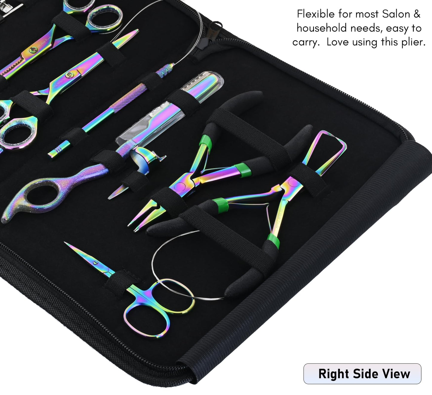 My Hair Tools Hair Extension Tools Kit – Tape-in Press Plier, Keratin Bond Cutter, 3 Hole Nano & Micro Beads Crimping & Remover Pliers, Hair Parting Tool, Mini Scissor, 12pcs Clips & Needles (Black)