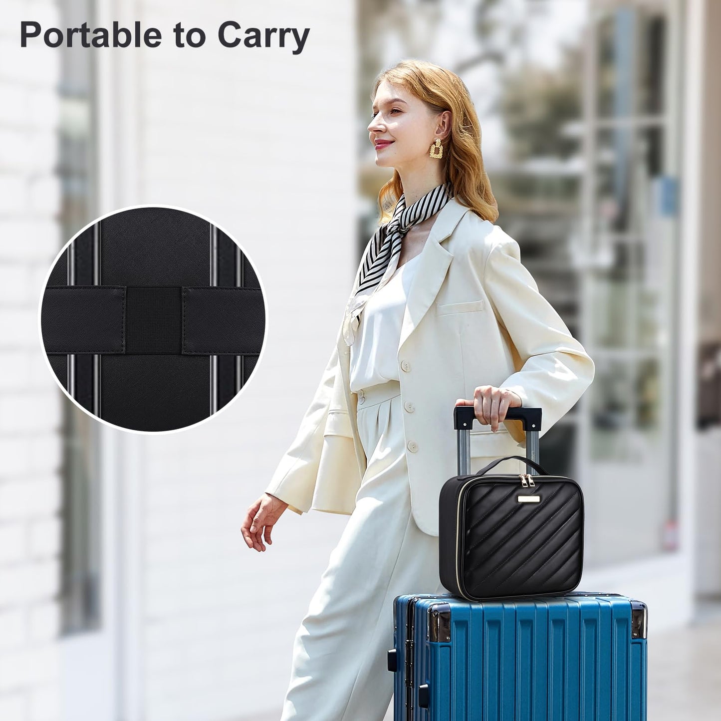 Pretty Comy Travel Makeup Bag with Led Mirror, Portable Makeup Train Case Led Makeup Bag with Mirror Makeup Organizer Bag Travel Organizer Bag Makeup Case Ideal Gifts for Mother Women Girls, Black