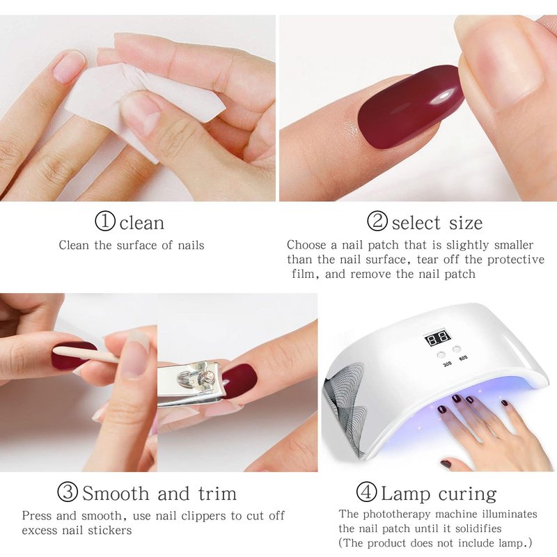 JMEOWIO Gel Nail Stickers White Flower Light Purple Semi Cured Gel Nail Strips Wraps UV/LED Nails Art Design Decoration Accessories