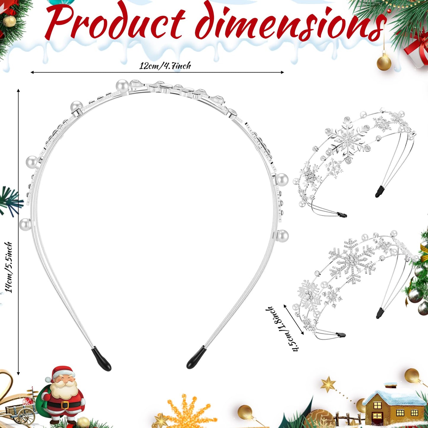 Hoteam 2 Pcs Christmas Headband Silver Snowflake Pearl Rhinestone Headbands for Women Winter Christmas Party Decoration Holiday Hair Hoop Accessory Gifts