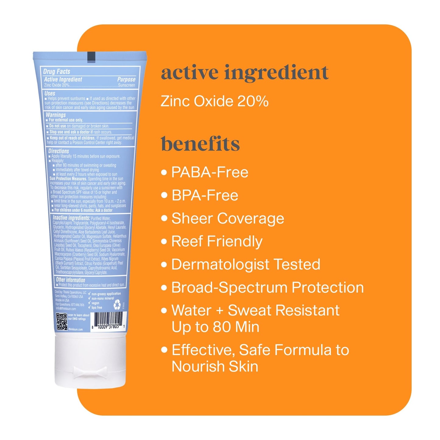 Thinksport SPF 30 Sport Sunscreen, 3oz – Clear Zinc Oxide, Water-Resistant Mineral Sun Lotion for Sports & Active Use, Reef-Safe, Vegan, Broad Spectrum UVA/UVB Protection