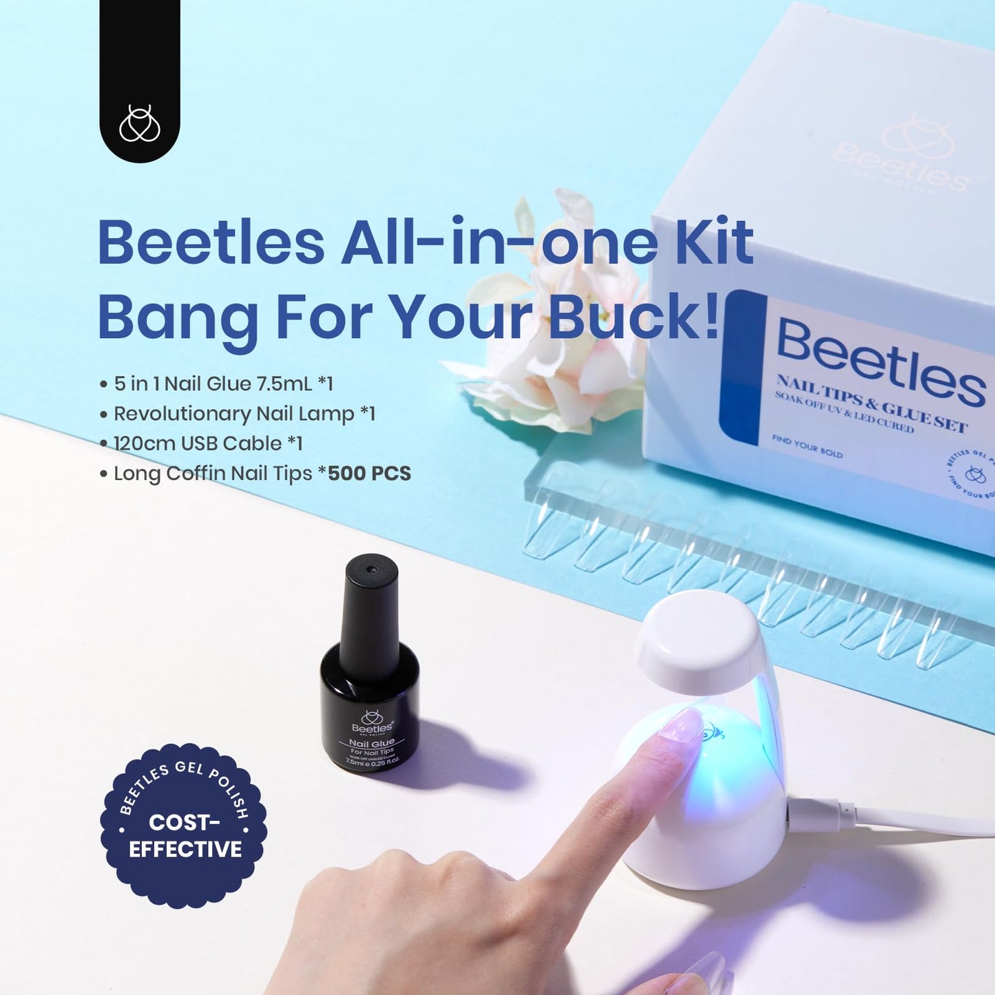 Beetles Gel Nail Kit Easy Nail Extension Set with 500Pcs and Nail Polish Kit Trendy Colors,36 Colors with 3pcs