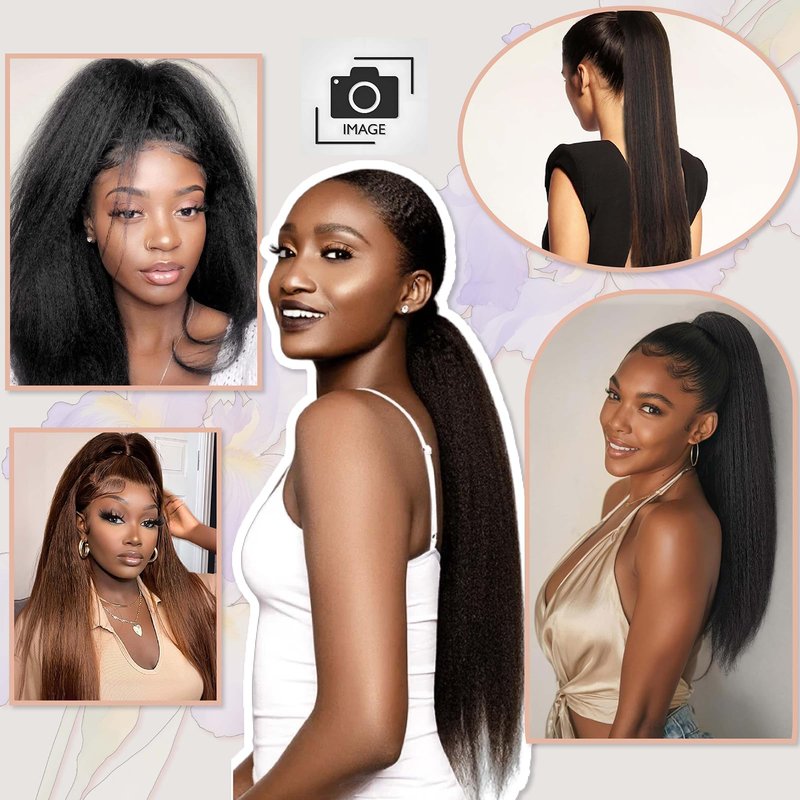 Drawstring Ponytail Extension for Women, 30 Inch Long Yaki Straight Pony Tails Hair Hairpiece Clip in Extensions Natural Looking Soft Synthetic Drawstring Ponytail for Black Women, Dark Brown