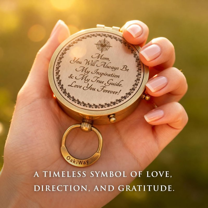 Makeup Compact Hand Mirror with Compass - Sentimental Gift for Mom | Premium Brass, Perfect for Birthdays & Mother's Day