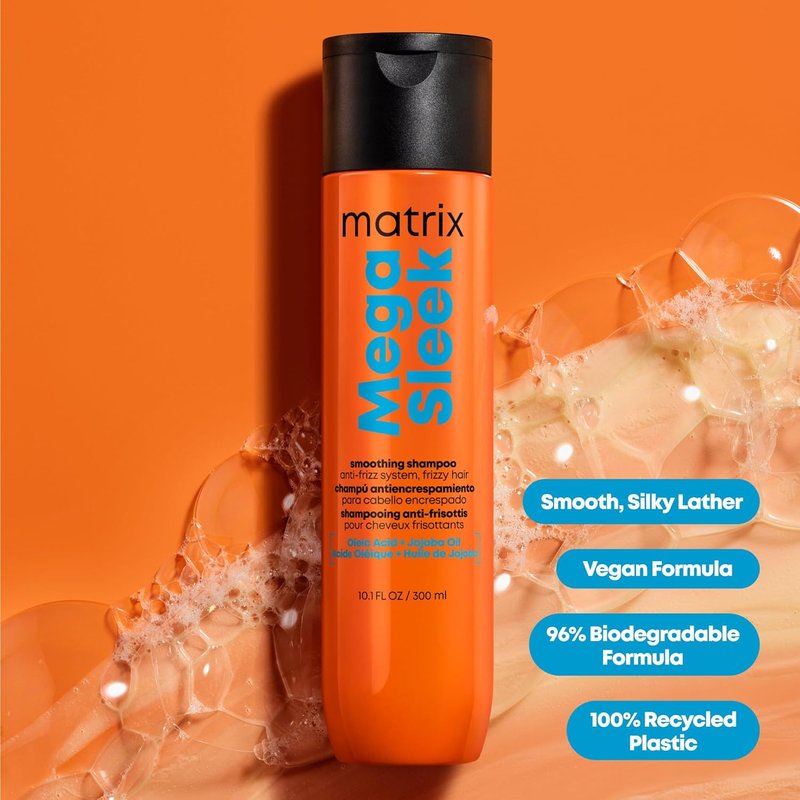 Matrix Mega Sleek Anti-Frizz Shampoo - 96-Hour Frizz Control & Professional Hydration | 12x Smoother Hair