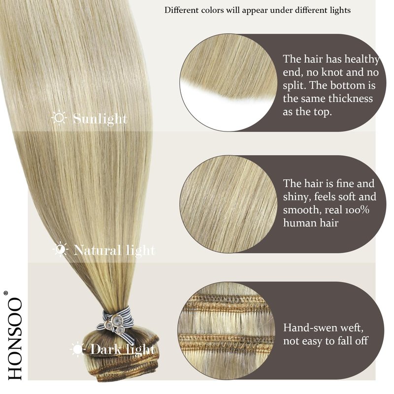 Honsoo Clip in Real Human Hair, Balayage Hair Extensions Mixed Bleach Blonde 12inch 70g 7pcs Straight Silky Blonde Heat Safe Hair
