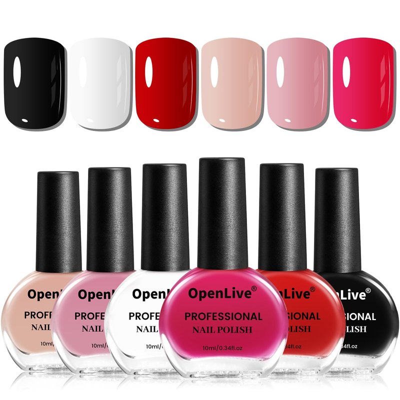 OpenLive 10ml Nude Pink Nail Polish Set 6 Colors Brown Red Purple All Seasons Neutral Color Quick Dry Nail Polish Set for Women Salon DIY Nail Art