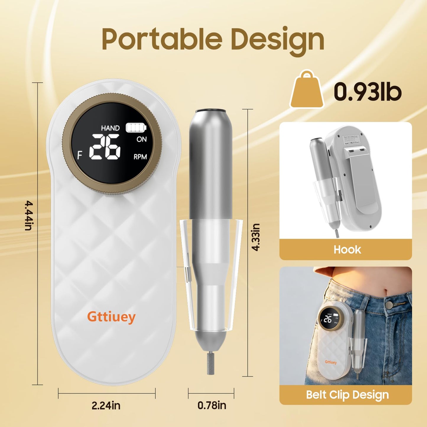 Gttiuey Electric Nail Drill, 35000RPM Nail Drill, Professional Rechargeable Nail File for Acrylic Nails Gel Polishing Removing,Efile Nail Kit for Manicure Salon Home, for Valentine's Day Gifts
