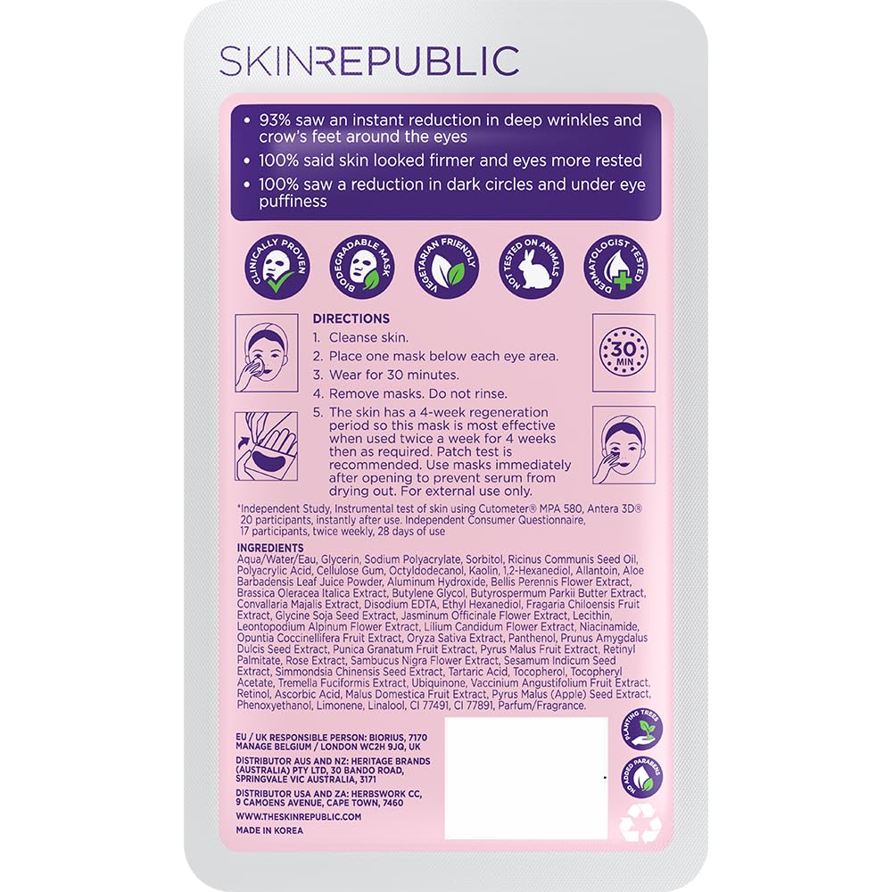 Skin Republic Retinol Under Eye Mask. Clinically Proven to Reduce Crow’s Feet and Deep Wrinkles. Made in Korea. 3 Pack (9 pairs of under eye masks).