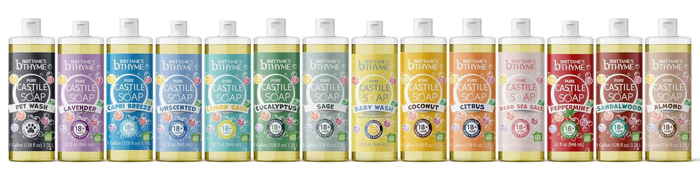 Pure Castile Liquid Soap Refill - Peppermint Scent, 32 oz Pack of 2 | Gentle, Vegan Formula for Hair & Body