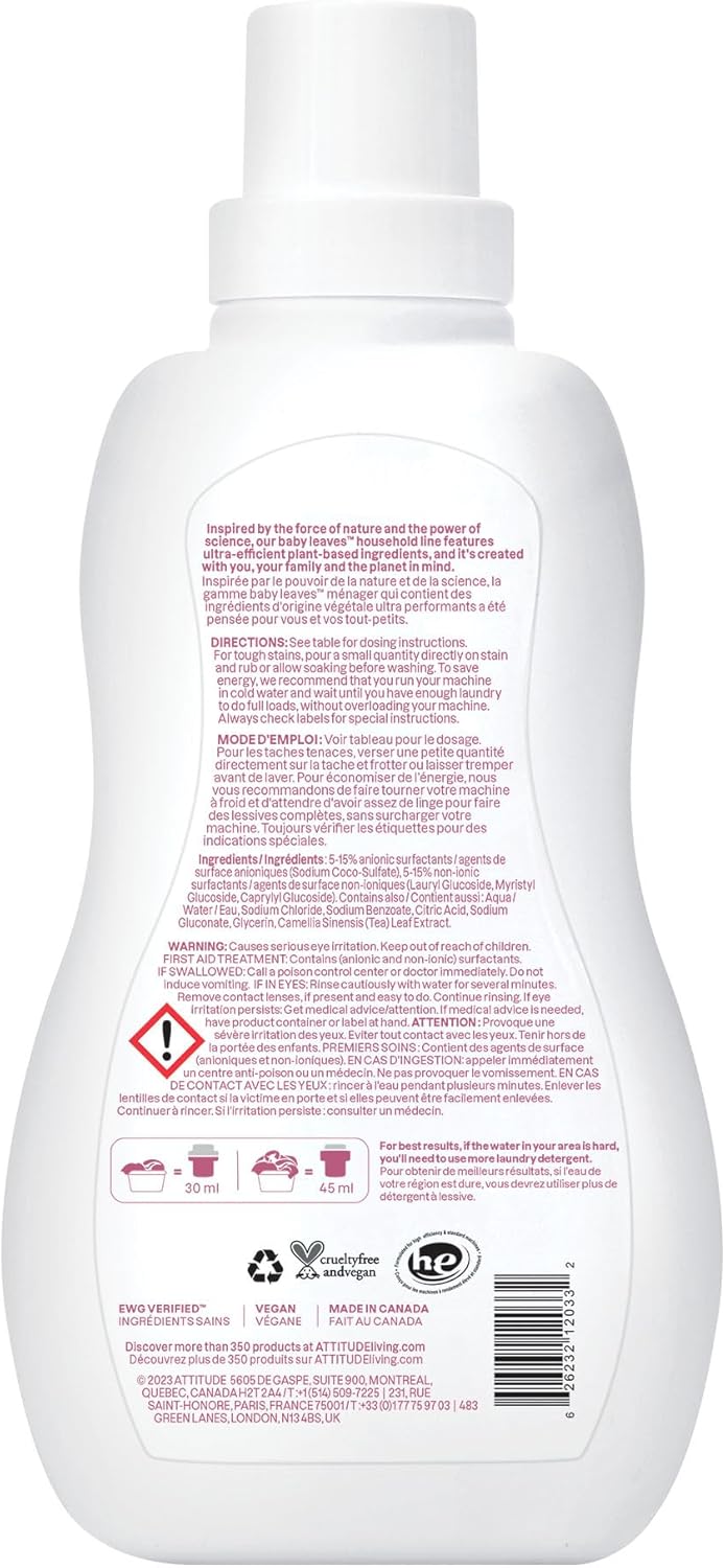 ATTITUDE Baby Laundry Detergent - EWG Verified, Plant-Based Formula | Unscented, 35 Loads, 35.5 Fl Oz