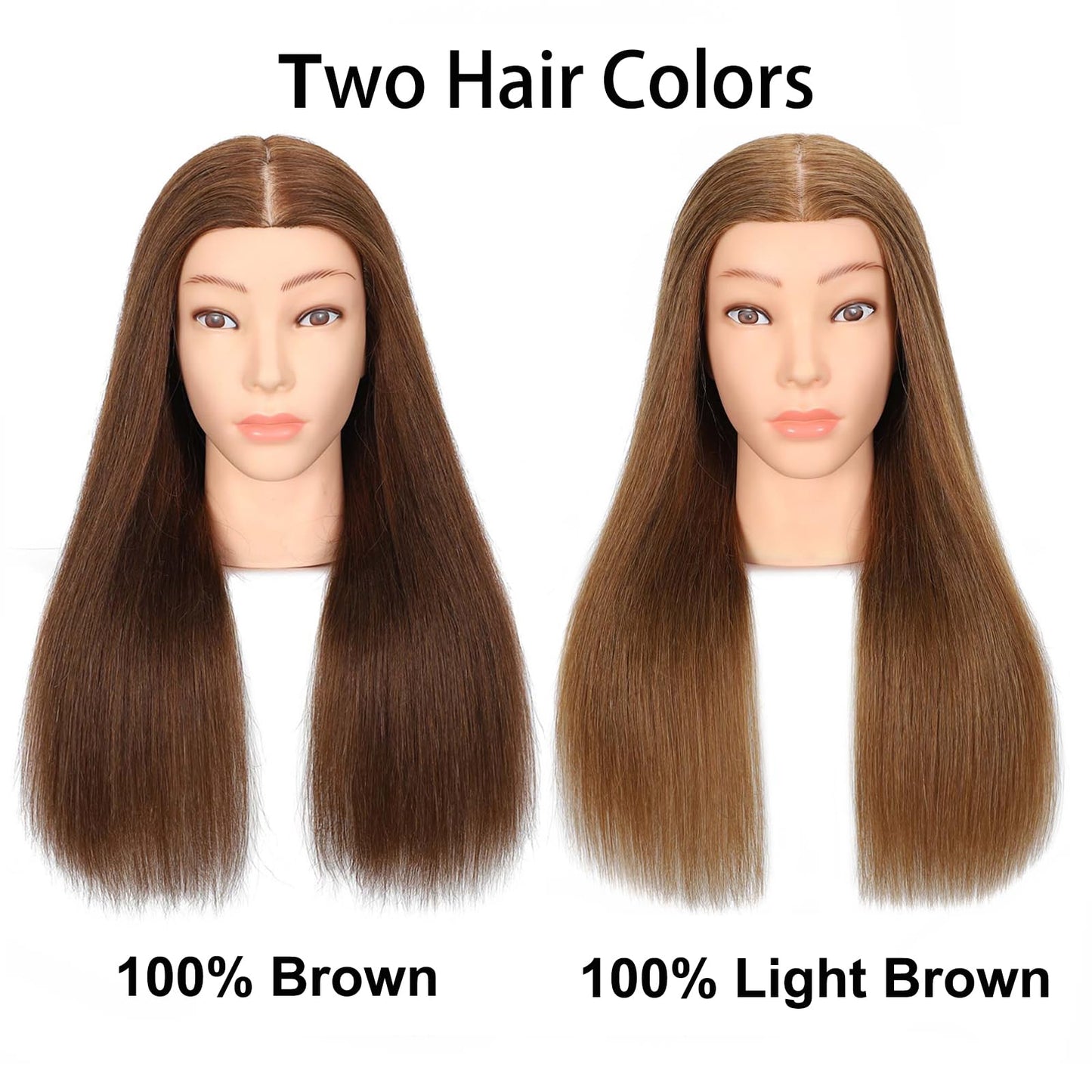 MQHIHI Mannequin Head Human Hair, 100% Real Hair Cosmetology Manikin Head for Practice Braiding Hairstyling Cutting with Free Clamp Holder and Tools (100% Light Brown)