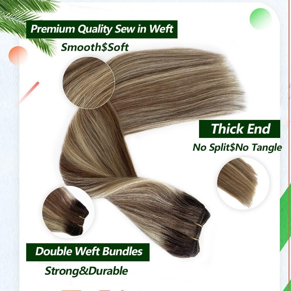 14 Inch Human Hair Extensions - Balayage Brown to Ash Blonde | Real Human Hair, 80g