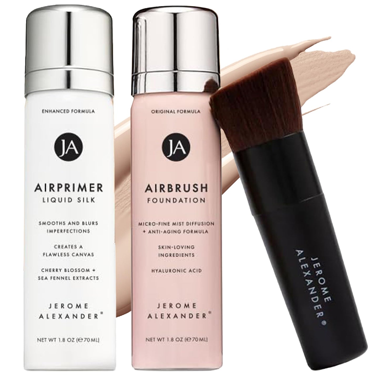 MagicMinerals AirBrush Foundation Set by Jerome Alexander – 3pc Set Includes Primer, Foundation and Kabuki Brush - Spray Makeup with Anti-aging Ingredients for Smooth Radiant Skin (Light)
