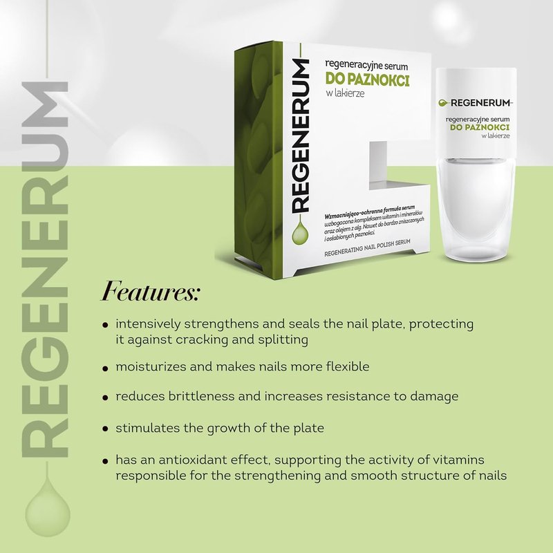 Regenerum Nail Polish Serum - Strengthens & Protects Nails | Vitamin Complex & Algae Oil - 8ml