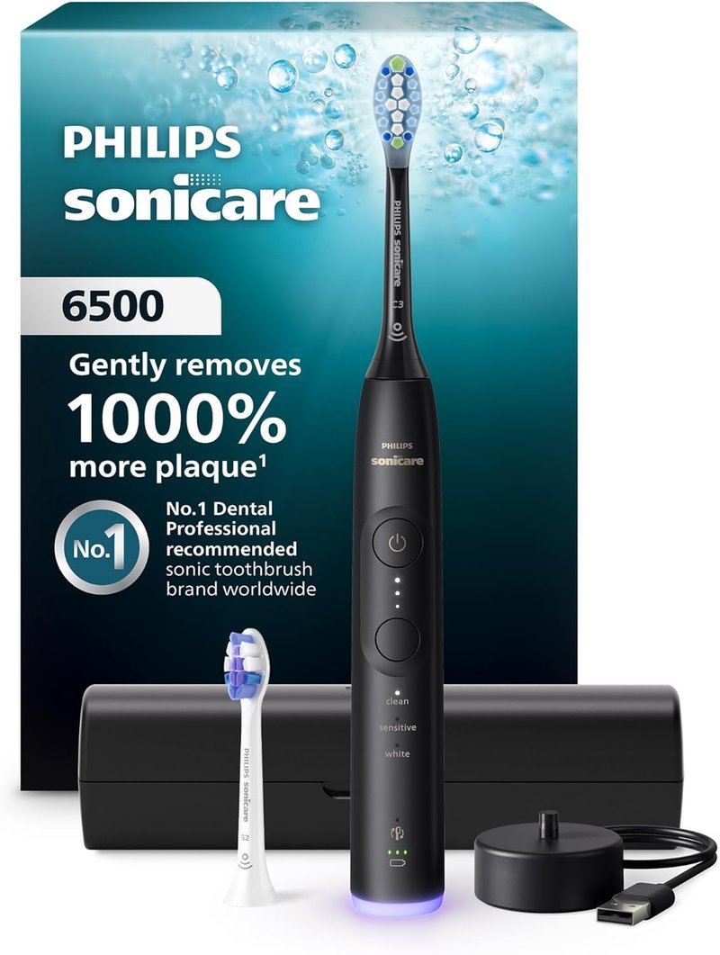 Philips Sonicare 6500 Series Electric Toothbrush - Sonic Technology, 9 Settings, Pressure Sensor | Black, HX7411/08