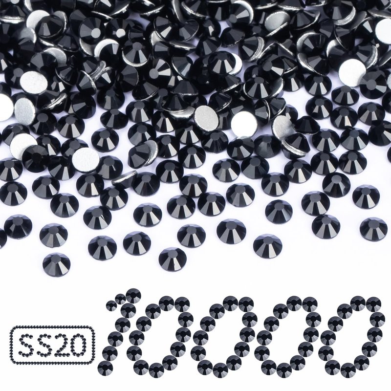 10000PCS Black Rhinestones Bulk, Flat Back Crystal Glass Stone Round Gems,SS20, 4.6-4.8mm