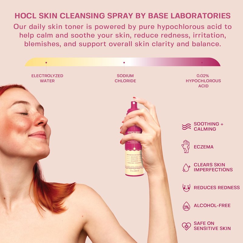 BASE LABORATORIES Hypochlorous Acid Spray for Face & Skin | 8oz | Facial Spray Daily Skin Repair Solution for Sensitive Skin, Redness, Irritations, Eczema | Hypochlrous HOCL Molecule | 2PK