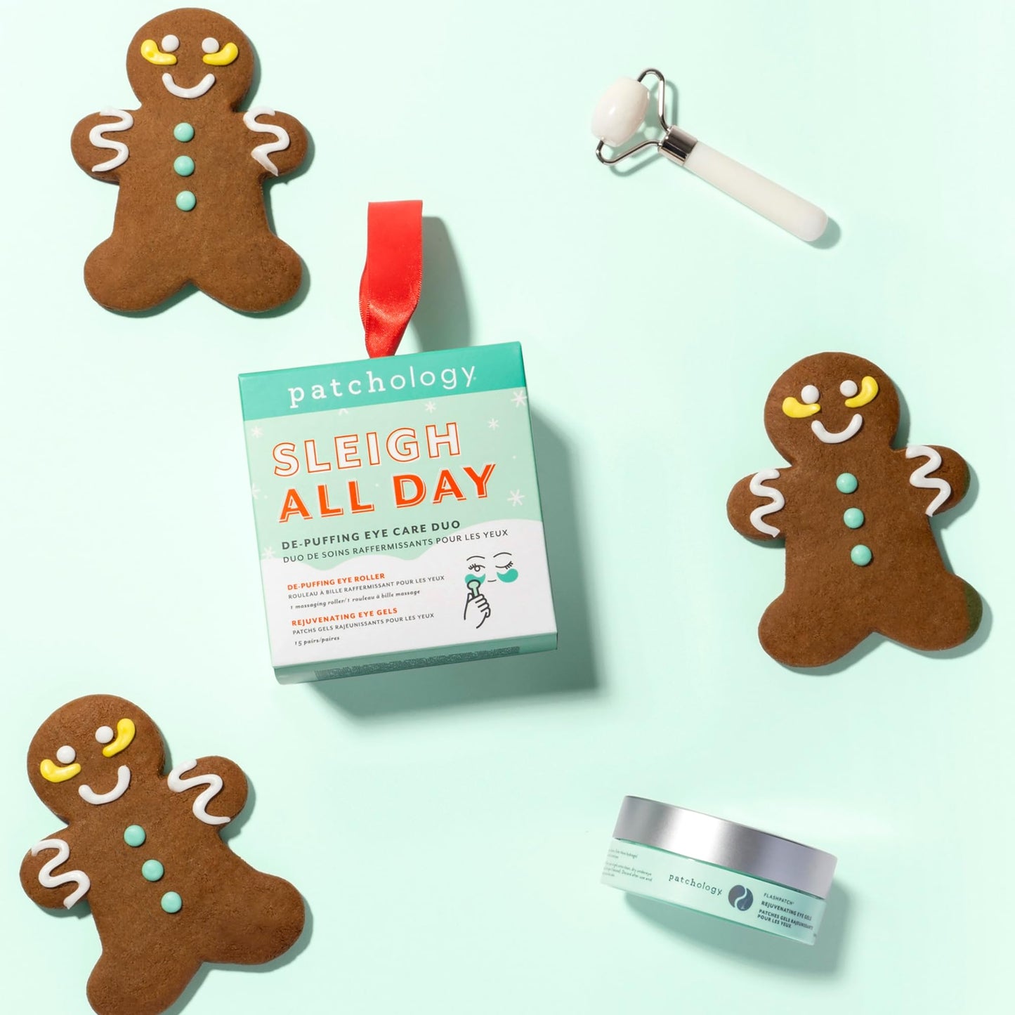 Patchology Holiday Gift Set | Christmas Gel Eye Patches & Roller Duo Kit
