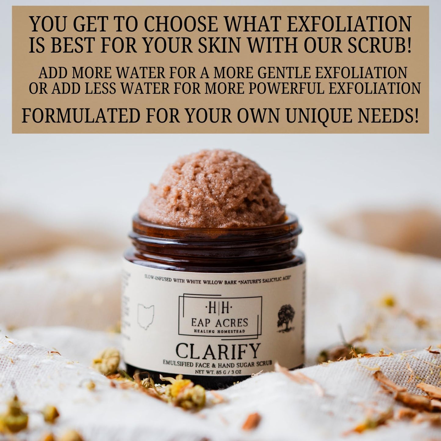Emulsified Face Sugar Scrub - Organic Chamomile & White Willow Bark | Gentle Exfoliant for Dry, Sensitive, Acne-Prone Skin