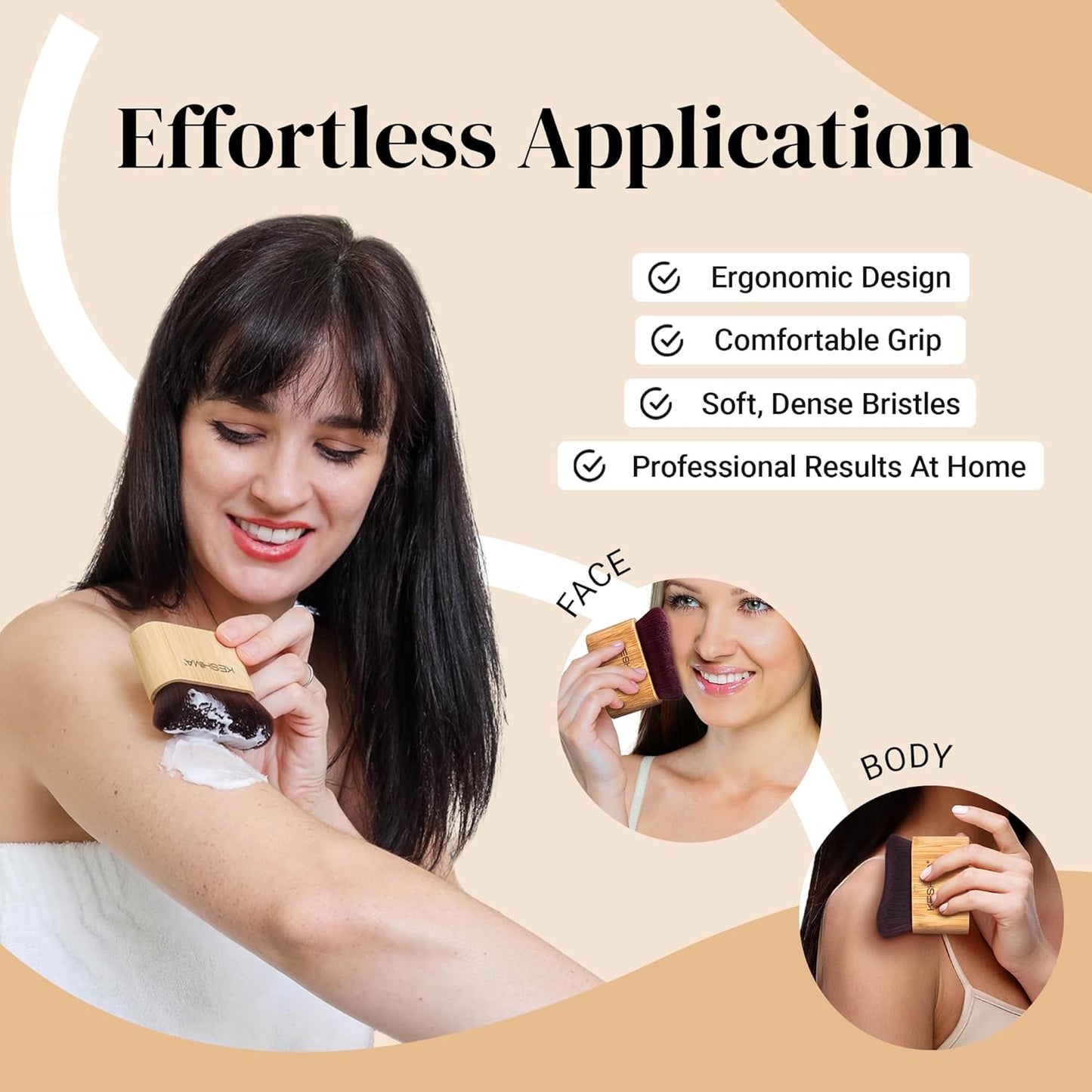 Keshima Self Tanner Brush - Large Kabuki Applicator for Smooth, Even Coverage | Face & Body Use
