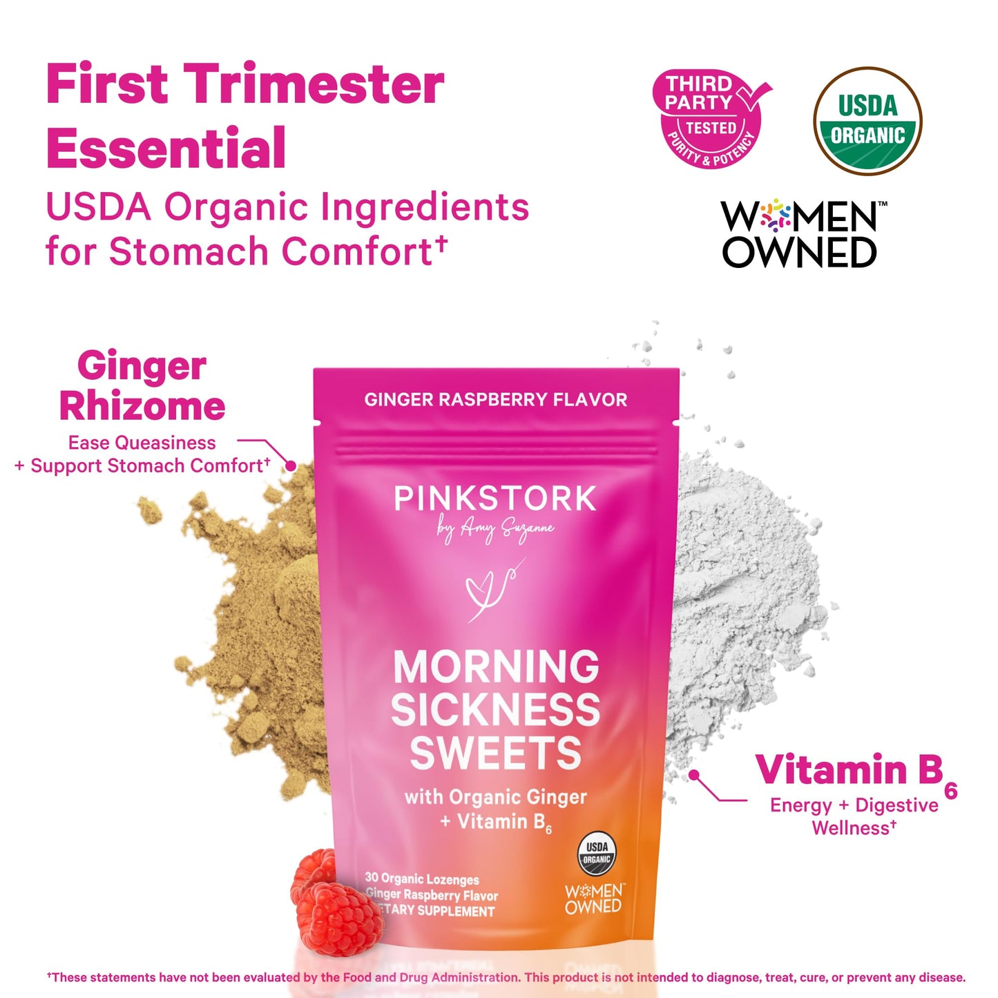 Pink Stork Morning Sickness Sweets Organic Raspberry Ginger, 30 Count