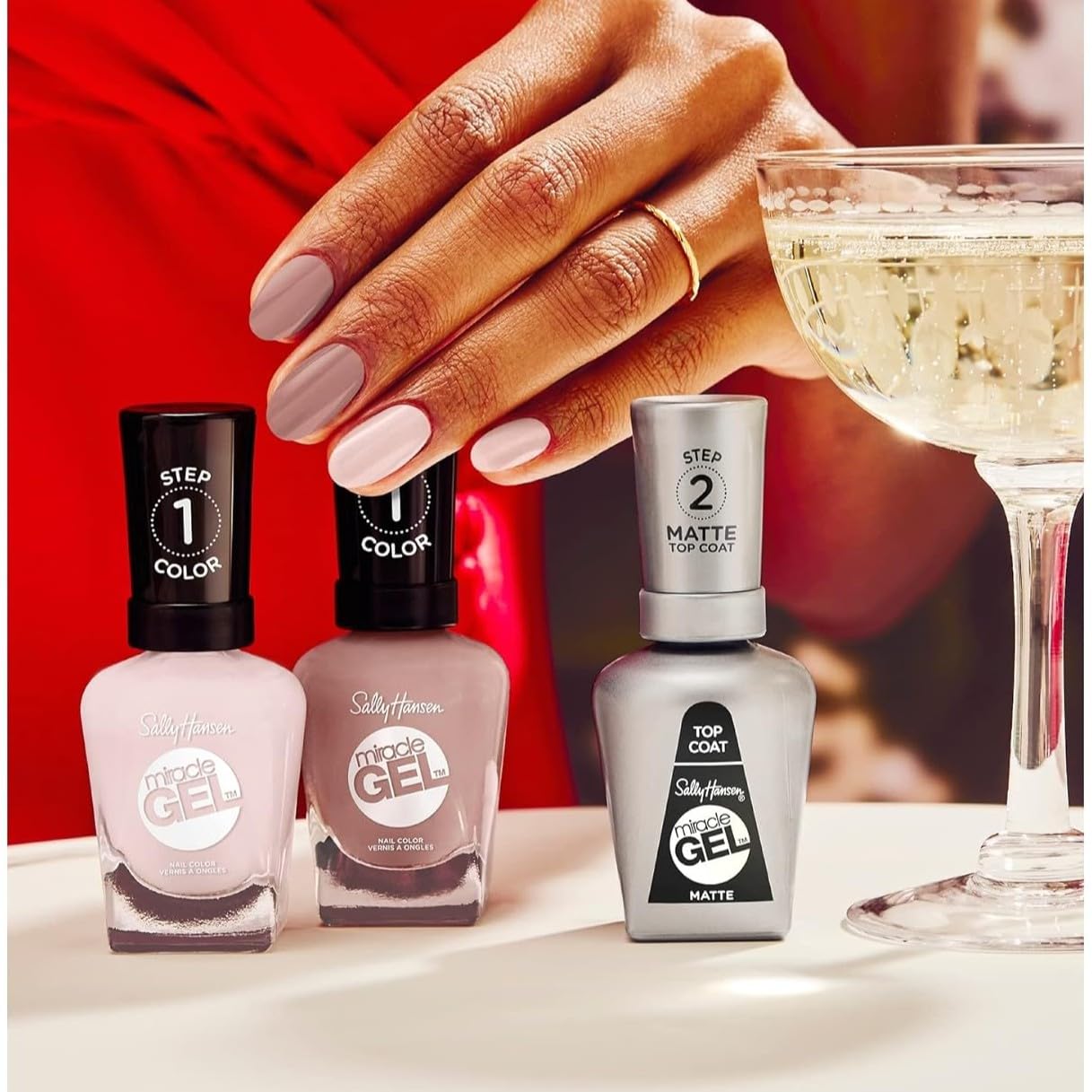 Sally Hansen Miracle Gel Salon Quality Nail Polish | Gel-Like Formula, Two-Step System, No UV Light Needed, Long Lasting | Semi-opaque | 248 Once Chiffon A Time | Light Neutral Pink Nail Polish