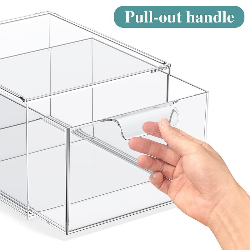 SpaceHacks 2 Pack Stackable Makeup Organizer and Storage, Acrylic Organizers，Clear Plastic Storage Drawer with Handles for Vanity, Undersink, Kitchen Cabinets, Pantry