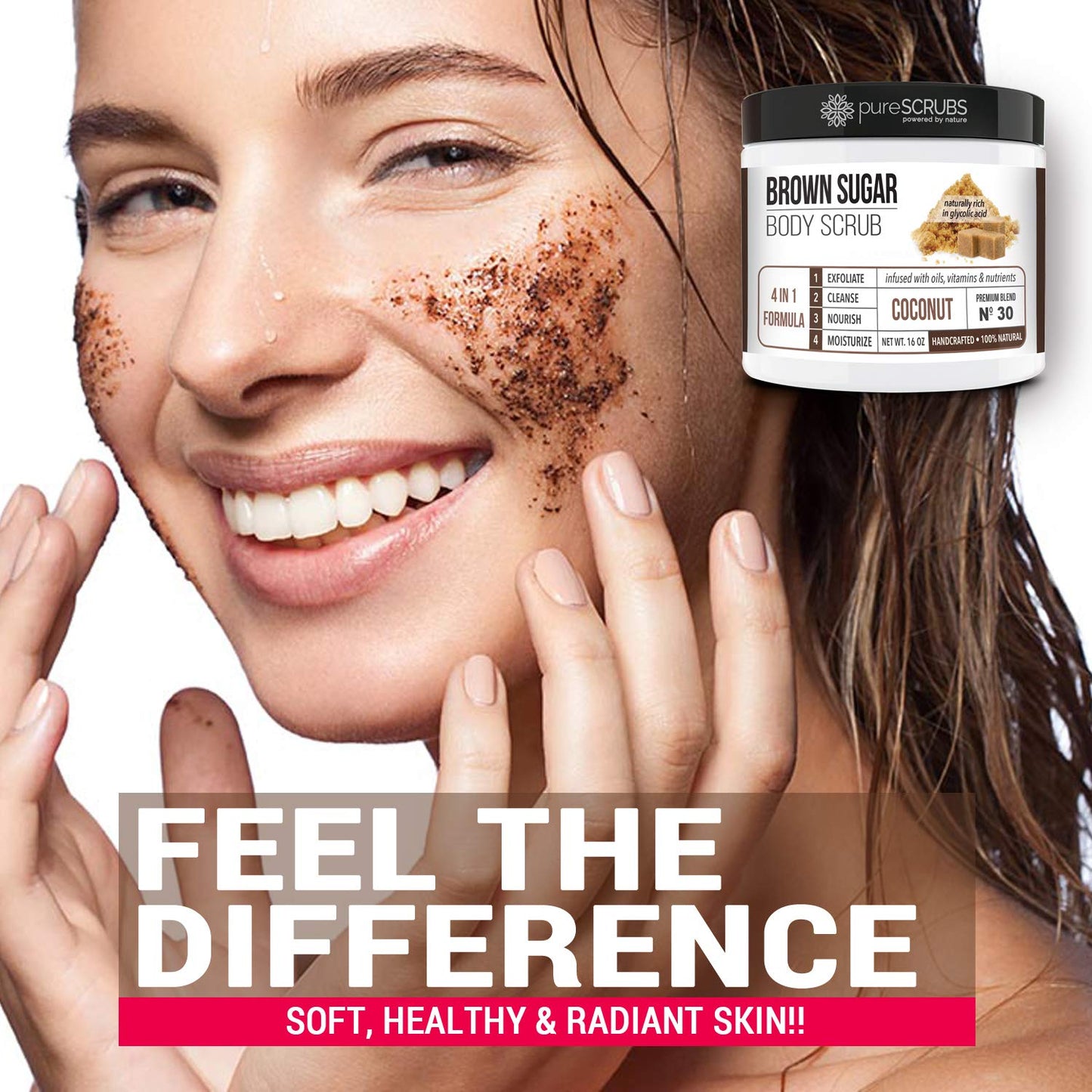 pureSCRUBS Premium Coconut Brown Sugar Scrub, Exfoliating Body Scrub Set