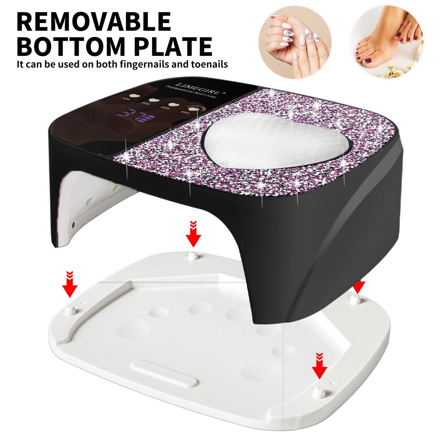 LIMEGIRL UV LED Nail Lamp Kit for Gel Polish Professional Fast Curing Black Dryer Light Set with 4 Timer Settings Cordless Rechargeable Nail Art Cure Machine for Manicure Pedicure at Home and Salon