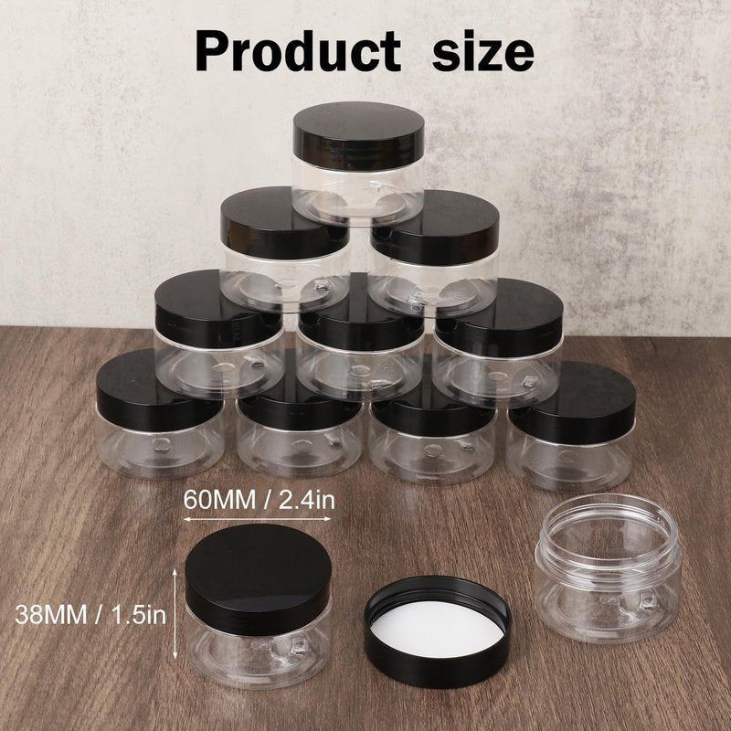 Transparent Plastic Jars - 110 Packs 2 OZ Body Butter & Cosmetic Containers | Black Lids for DIY Crafts, Kitchen Ingredients