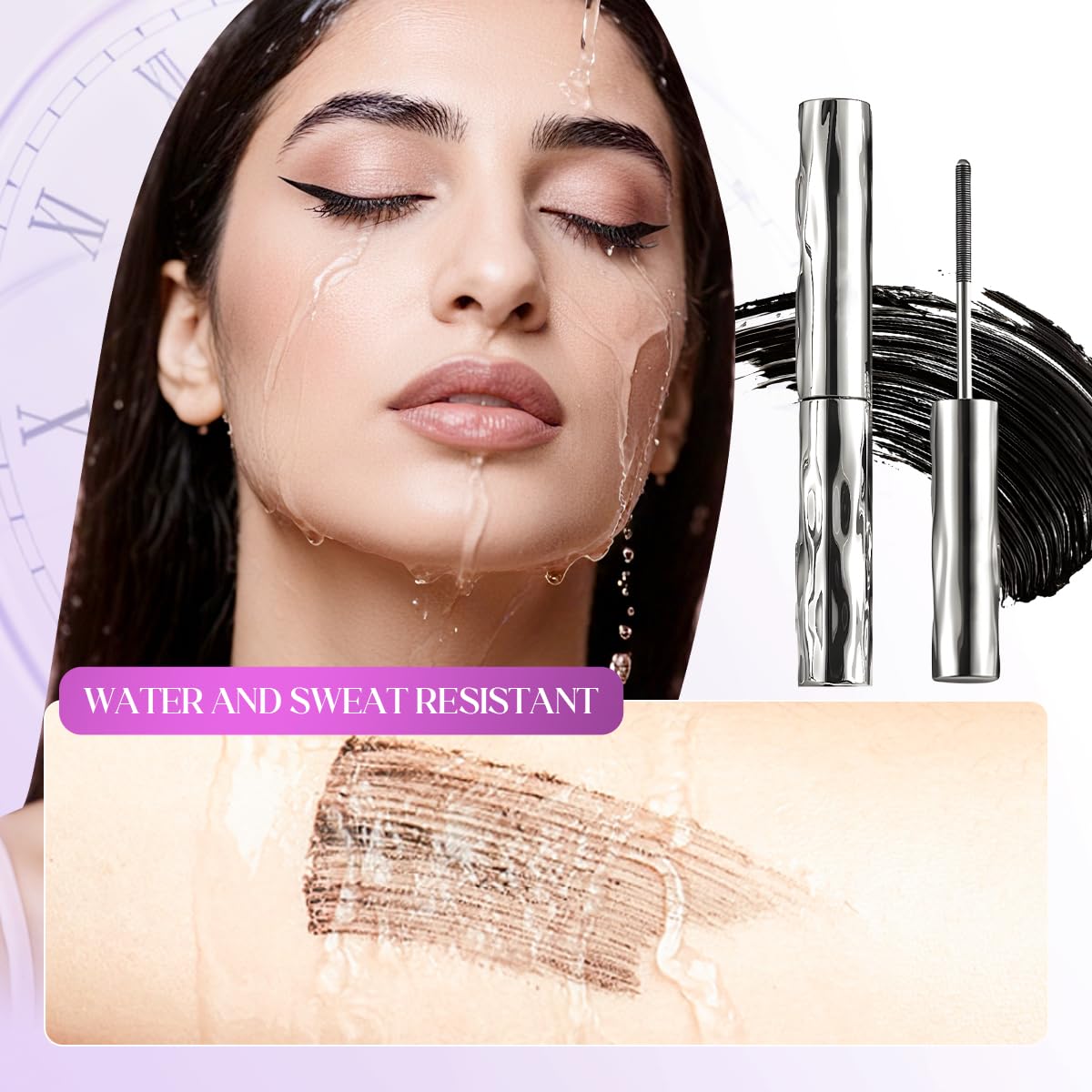Metal Wand Mascara - Waterproof Tubular Eyelash Primer for Long Curling | Brushless, Non-Smudge Formula (Black)