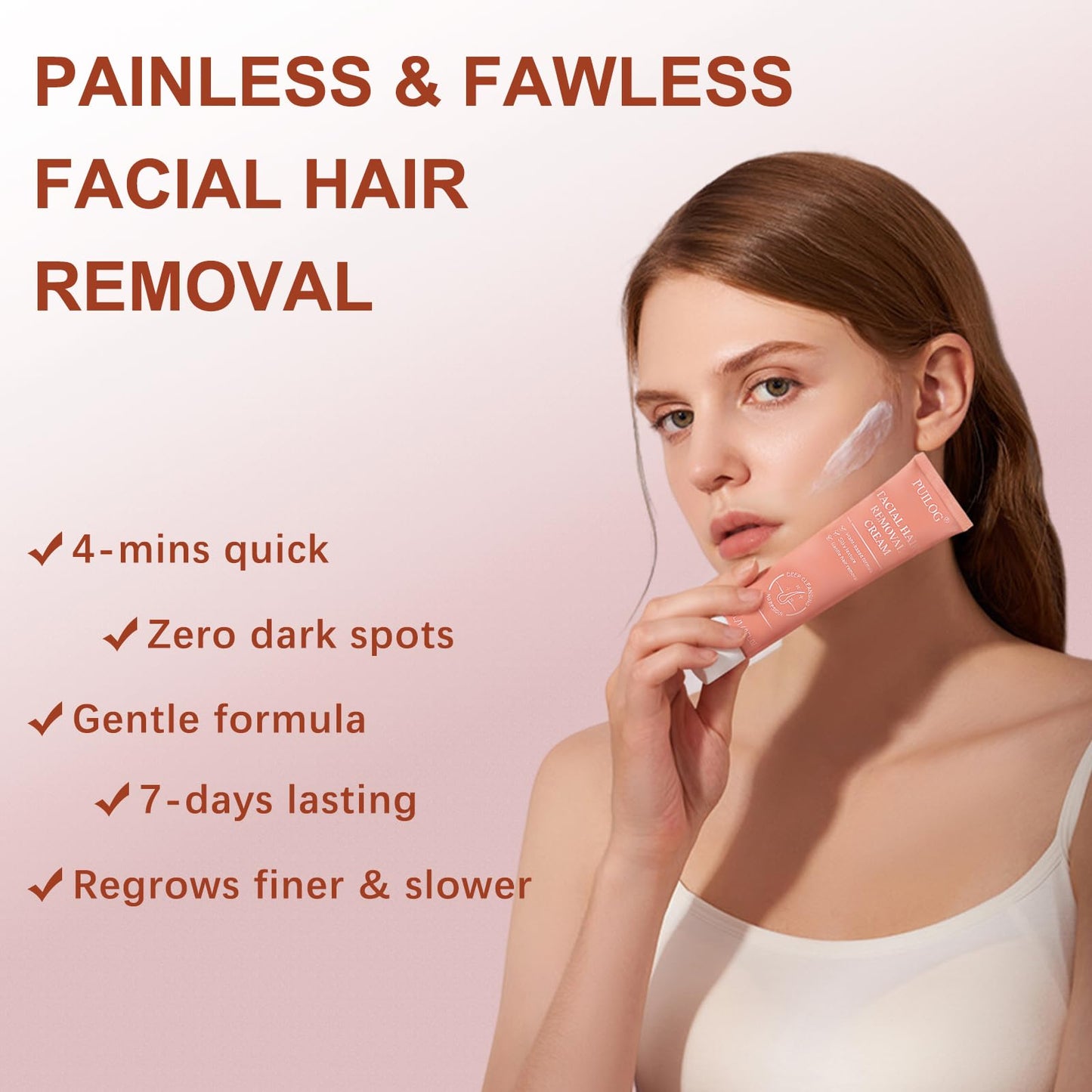 Facial Hair Removal Cream for Women Face, Painless & Flawless Depilatory Cream for Face Upper Lip Chin Hair Remover, Gentle Formula for Sensitive Skin Hair Removal At Home, 1.69 fl.oz