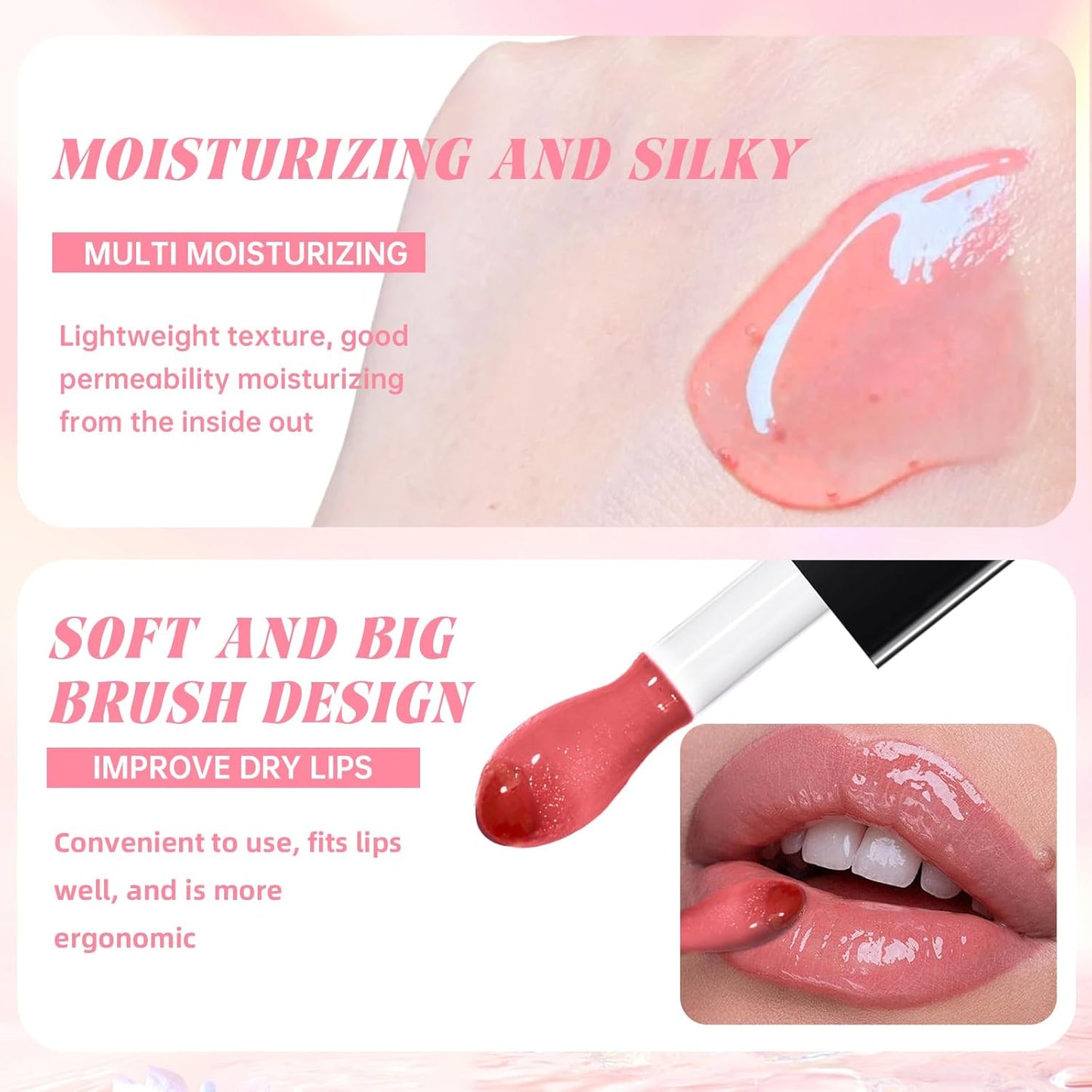 Nourishing Glowing Lip Oil & Ombre Lip Liner Set - Moisturizing Rose Pink Lip Tint Crayon Combo for Women