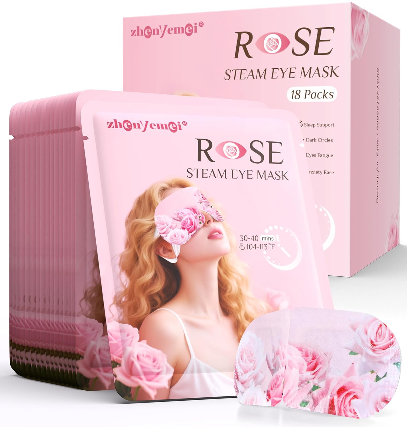 Heated Eye Mask - 18 Packs Rose Warm Compress for Dry Eyes, Puffiness & Stress Relief | Spa Relaxation Gift for Women