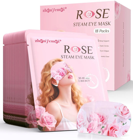 Heated Eye Mask - 18 Packs Rose Warm Compress for Dry Eyes, Puffiness & Stress Relief | Spa Relaxation Gift for Women
