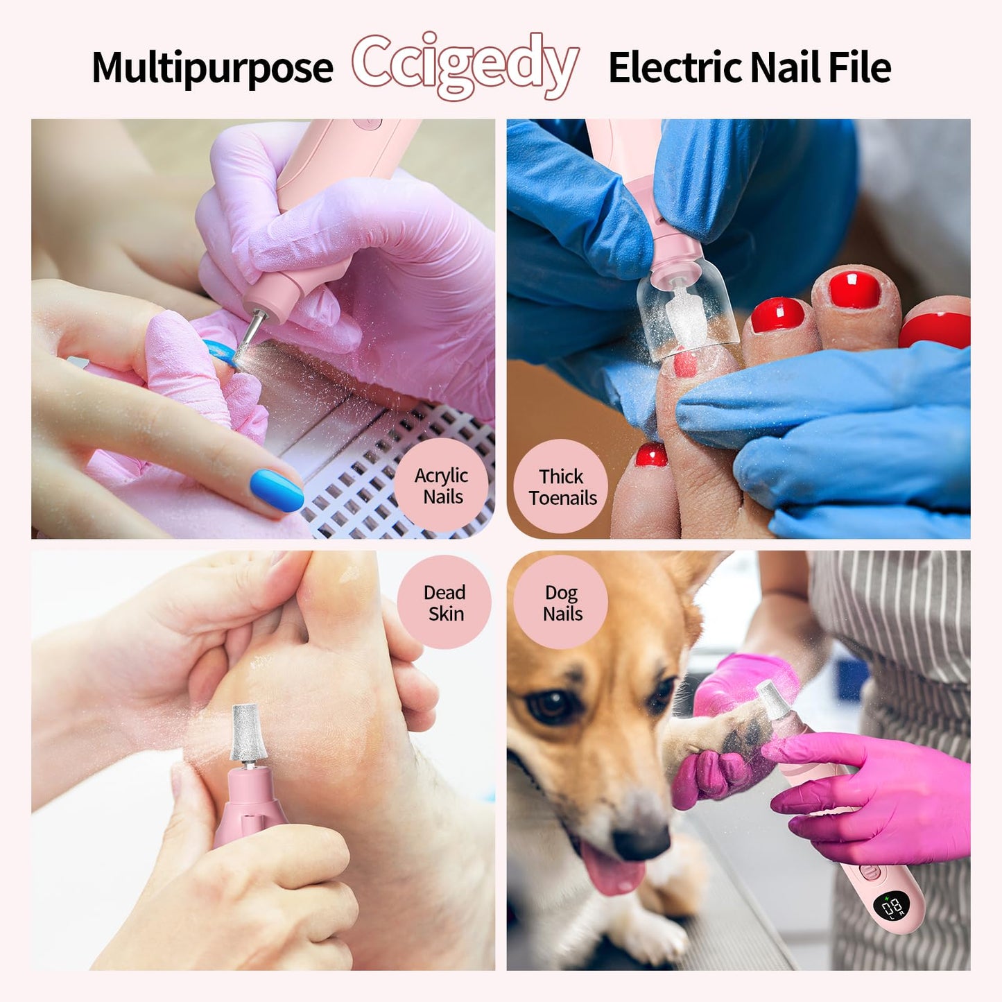 Ccigedy Cordless Electric Toe Nail Grinder for Thick Toenails with LCD Lamp