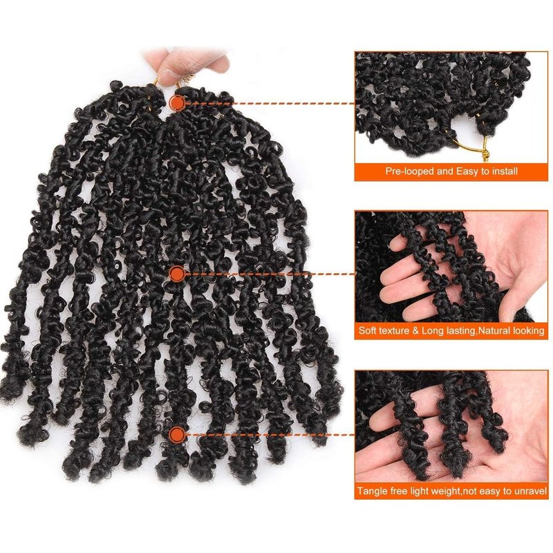 ZRQ Butterfly Locs Crochet Hair Short 6 Packs Black Crochet Bob Hair 12 Inch Messy Distressed Faux Locs Crochet Braids Pre-twisted Soft Locs Hair for Women #1B