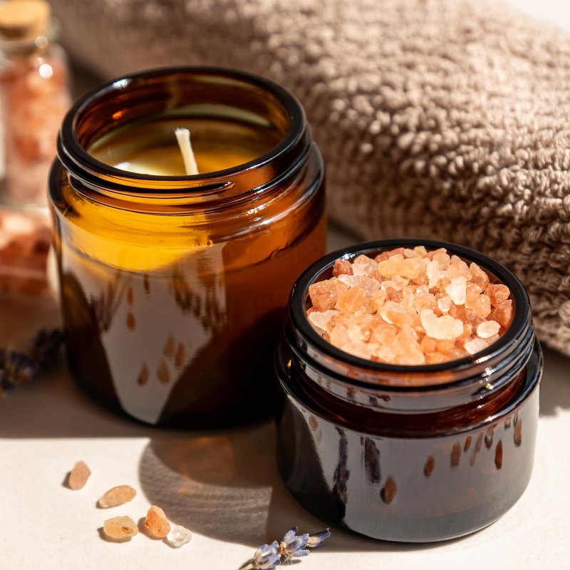 4 oz Small Glass Jars with Lids, Bumobum 36 Pack Amber Glass Lotion Jars with Inner Liners, 120ml Round Refillable Empty Containers with Blank Labels for Cream, Body Scrub, Cosmetic