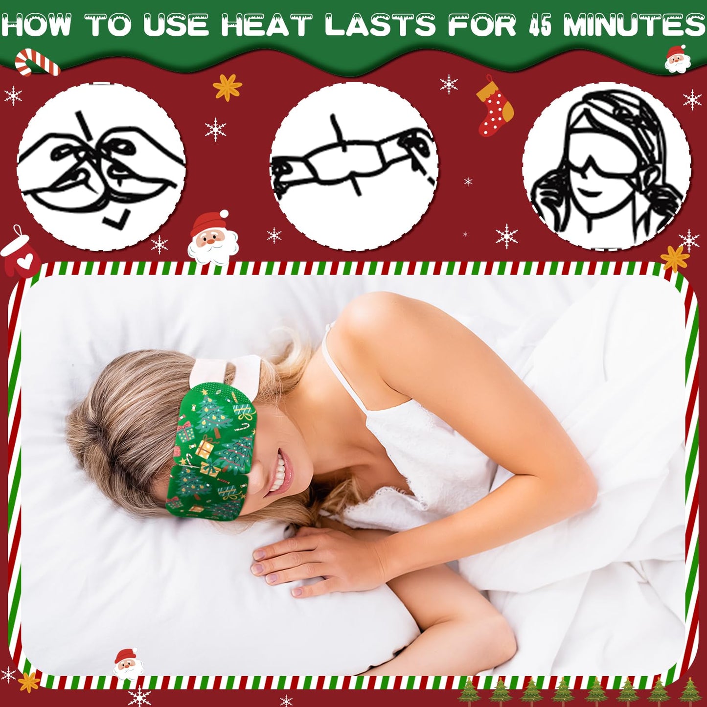 Bonuci 30 Pcs Christmas Steam Eye Masks Bulk for Dry Eyes Disposable Heating Eye Mask for Spa Sleep Warm Compress Stress Dark Circle Relief Puffiness and Relaxation Gifts Christmas Stocking Stuffer