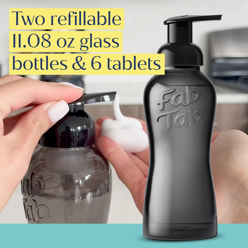 FabTab Dual Foaming Hand Soap Kit - 6x Plant-based Hand Wash Tablets -Convenient & Easy To Use 2x Refillable Glass Bottles - Variety Fragrances - (6x11.9 Fl Oz Bottles Of Soap)