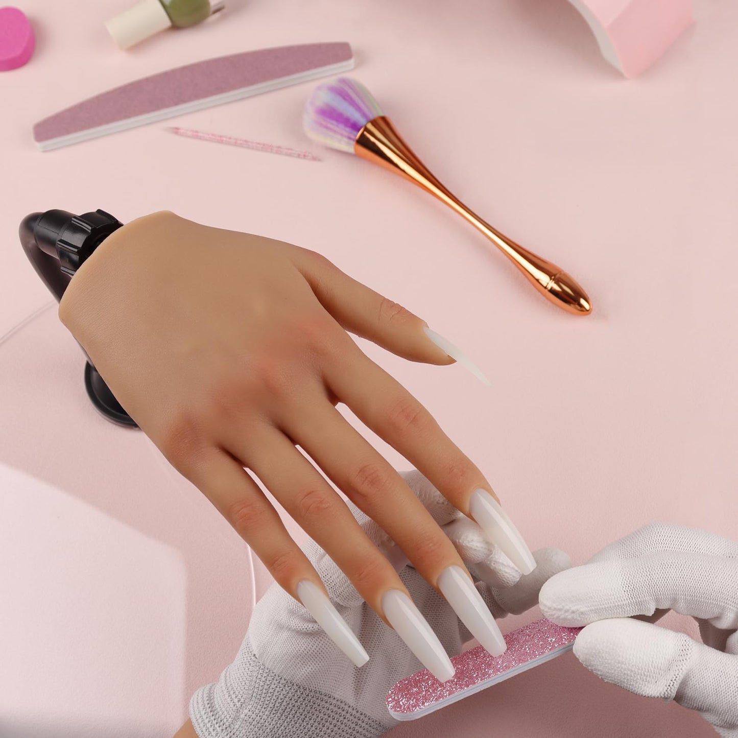 KnowU Nail Practice Hand with Suction Cup Stand, Mannequin Hand for Acrylic Nails, Professional Manicure Tool, DIY Nail Art Accessories, Flesh Tone