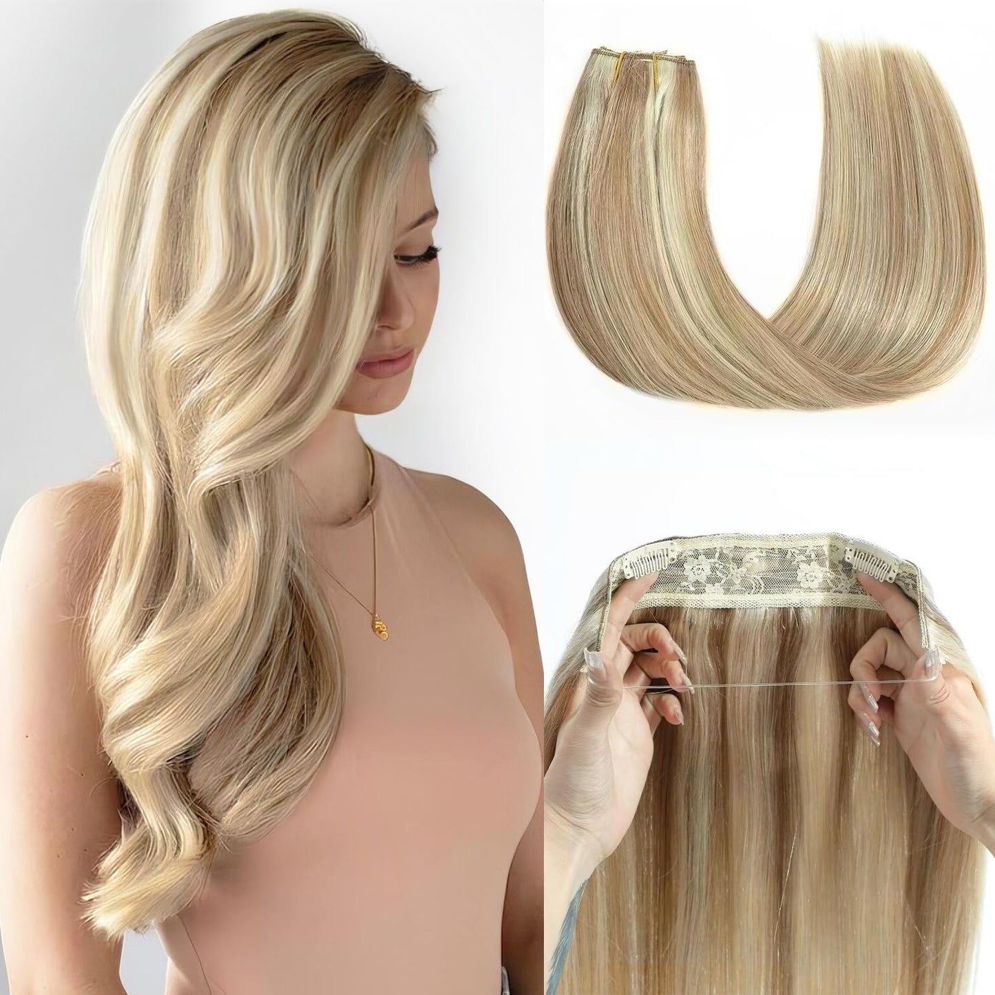 Human Hair Wire Extensions - 12 Inch Light Blonde to Bleach Blonde #16/613 | Seamless & Versatile