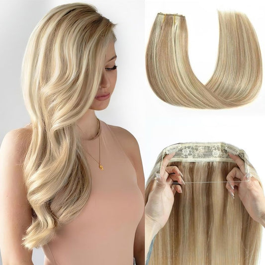 Human Hair Wire Extensions - 12 Inch Light Blonde to Bleach Blonde #16/613 | Seamless & Versatile