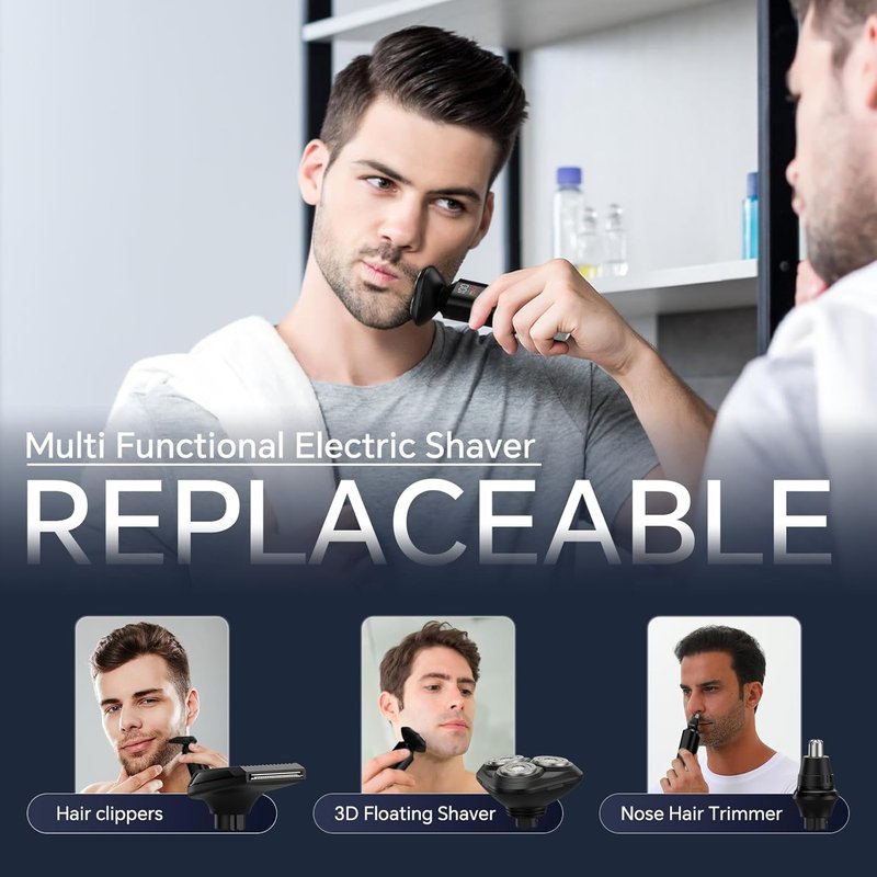 Electric Razor for Men - Waterproof 3D Rotary Shaver | Rechargeable Wet/Dry 3-in-1 with Beard Trimmer & Groomer