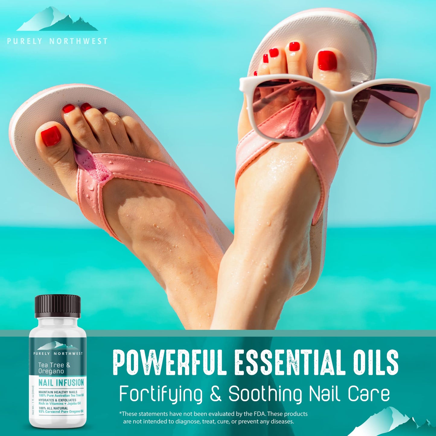Purely Northwest Extra Strength-100% All Natural Nail Solution for Toenail & Fingernails Bundled Tea Tree Oil & Peppermint Body Wash for Men & Women