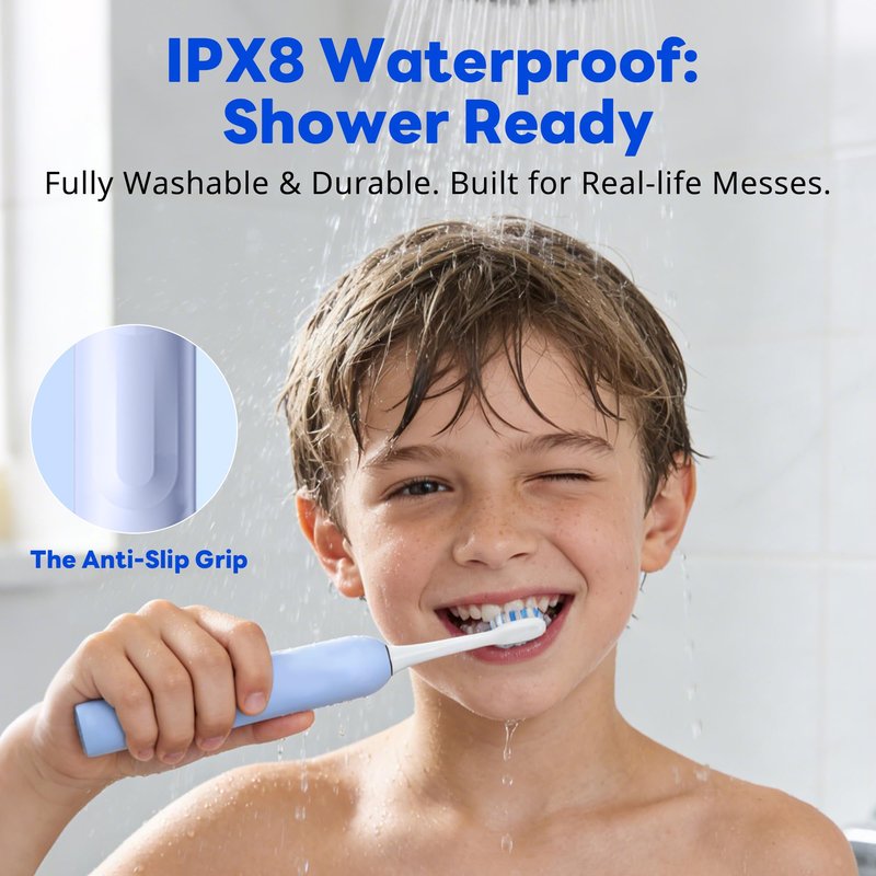 SAKYPRORAL Kids Electric Toothbrush for Boys Teens (6-15Y), Smart Screen with Brushing Score, Soft Bristles, Visual Timer for Braces, 150 Days Battery with Travel Case (Blue)