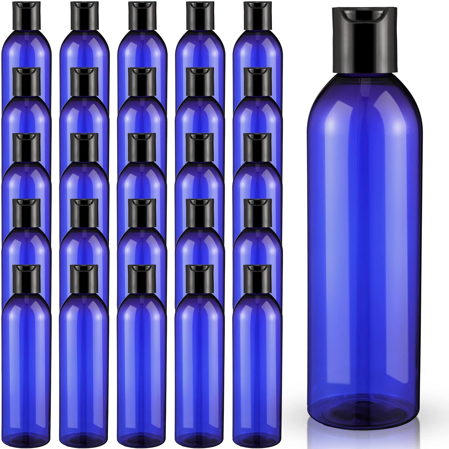 Eccliy 48 Pack 8oz Empty Plastic Squeeze Bottles with Disc Caps Travel Containers Refillable Plastic Empty Bottles with Caps for Shampoo, Lotions, Liquid Body Soap, Creams (Blue)